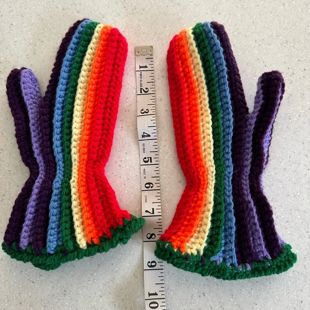 Handmade Crocheted Rainbow 🌈 Girl’s Mittens! So Cute! Outerwear. Multicolored